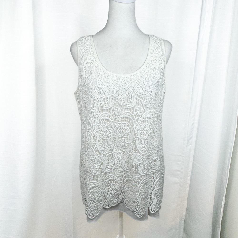 CAbi Bobbin Lace Top #284 Women M White Cotton Lace Sleeveless NWT